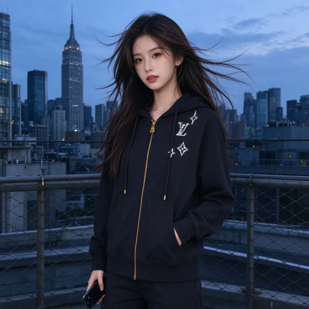 Louis Vuitton sketch presbyopic embroidered zip hooded jacket